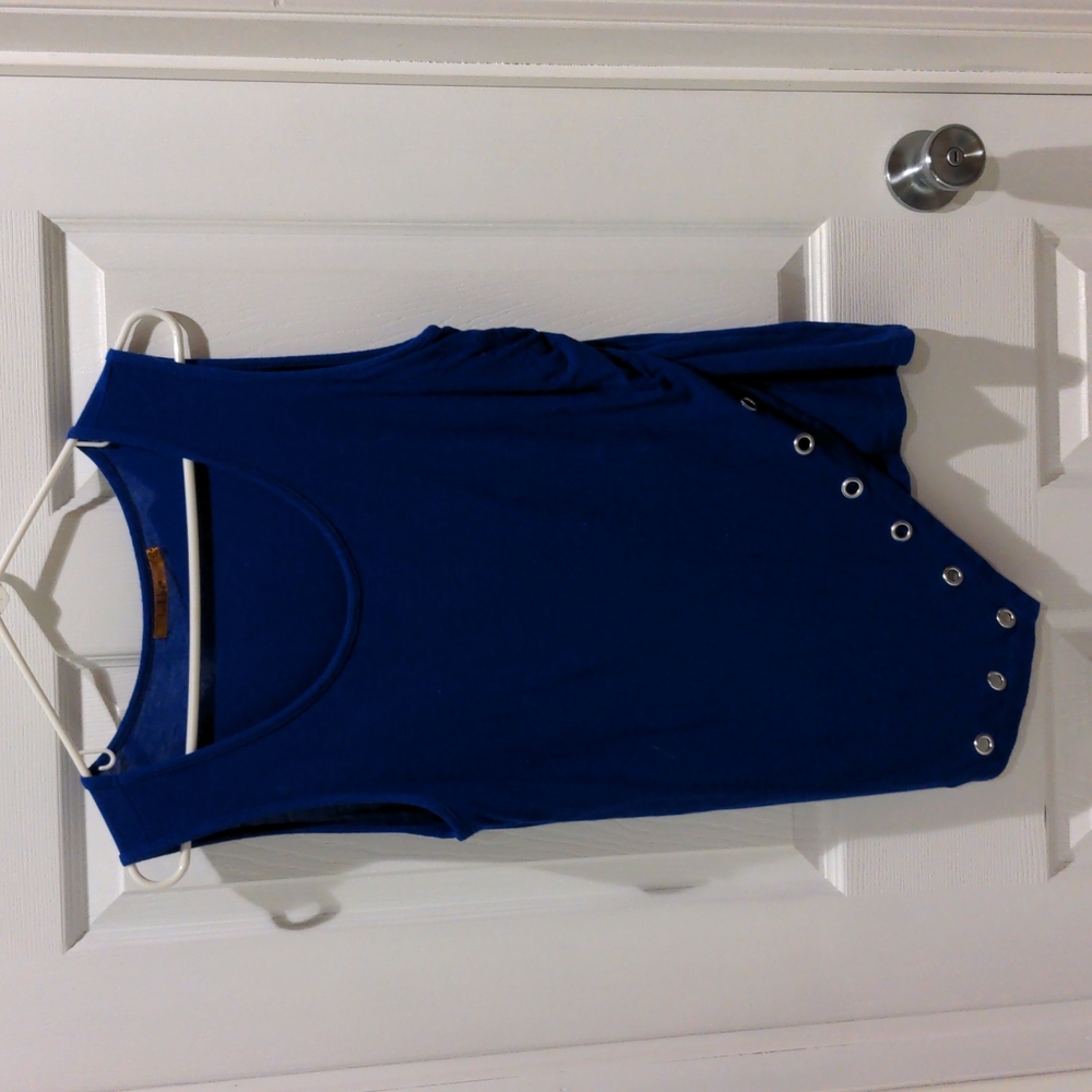 Belldini Royal Blue Sleeveless Asymmetrical Tank Top with Eyelet Detail